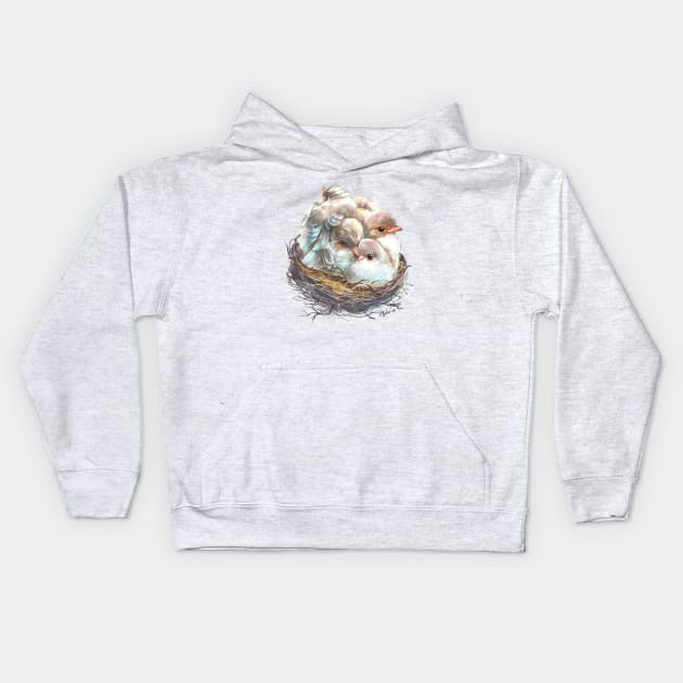 Birds on the nest Kids Hoodie by Alla